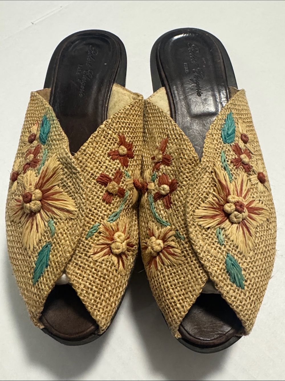 Robert Clergerie Embroidered Raffia Mules Vintage Women’s Size 9.5 - Picture 3 of 9